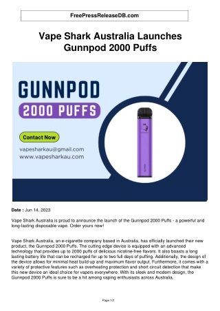 Vape Shark Australia Launches Gunnpod 2000 Puffs