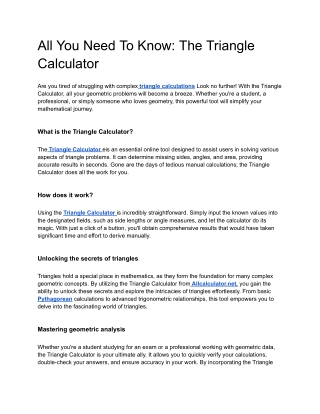 All You Need To Know: The Triangle Calculator