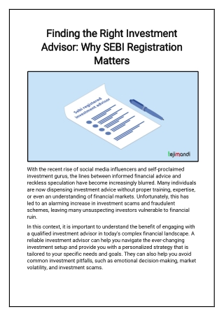 Finding the Right Investment Advisor Why SEBI Registration Matters