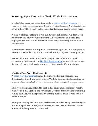 Warning Signs You’re in a Toxic Work Environment