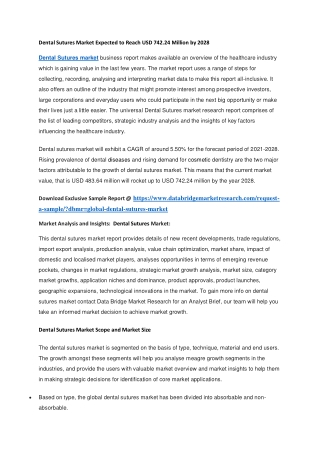 Dental Sutures Market Expected to Reach USD 742.24 Million by 2028
