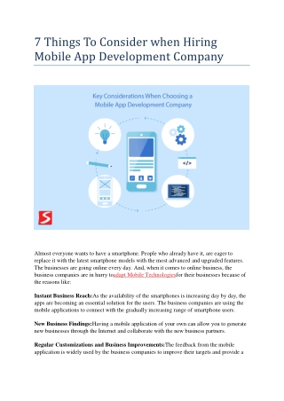 7 Key Factors to Consider When Hiring a Mobile App Development Company