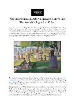 Neo-Impressionism Art: An Incredible Move Into The World Of Light And Color!
