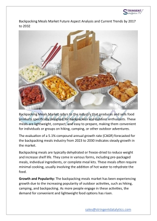 Backpacking Meals Market Growth, Revenue, Future Development & Forecast
