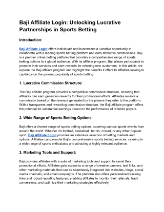 Baji Affiliate Login Unlocking Lucrative Partnerships in Sports Betting