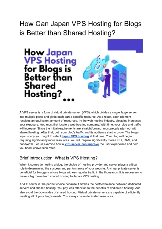 How Japan VPS Hosting for Blogs is Better than Shared Hosting