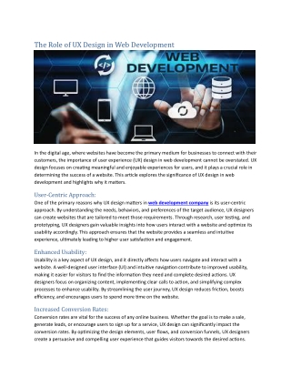The Role of UX Design in Web Development
