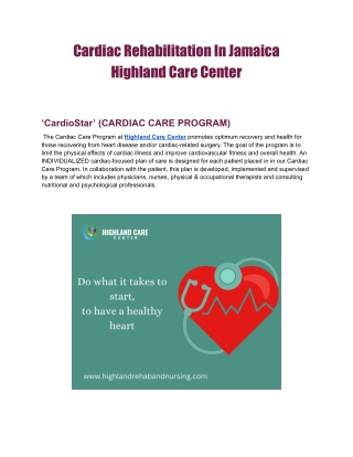 Cardiac Rehabilitation In Jamaica | Highland Care Center