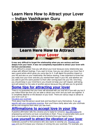 Learn Here How to Attract your Lover – Indian Vashikaran Guru