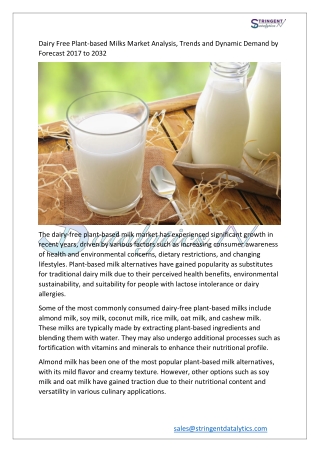 Dairy Free Plant-based Milks Market Analysis, Trends and Dynamic Demand