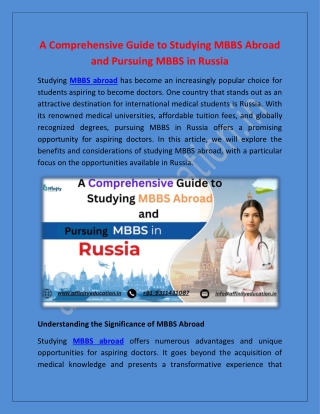 A Comprehensive Guide to Studying MBBS Abroad and Pursuing MBBS in Russia