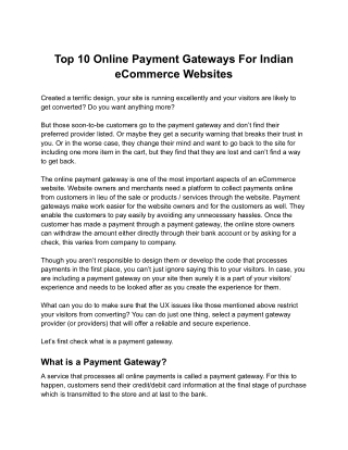 Top 10 Online Payment Gateways For Indian eCommerce Websites