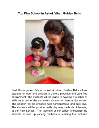 Top Play School in Ashok Vihar, Golden Bells