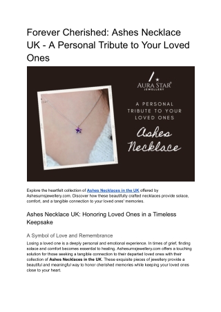 Forever Cherished_ Ashes Necklace UK - A Personal Tribute to Your Loved Ones