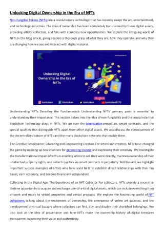 Unlocking Digital Ownership in the Era of NFTs