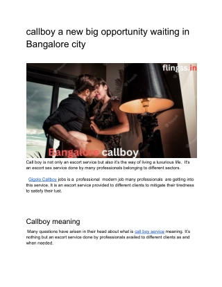 callboy a new big opportunity waiting in Bangalore city