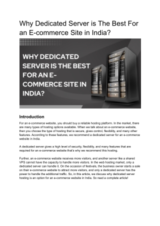 Why Dedicated Server is The Best For an E-commerce Site in India?
