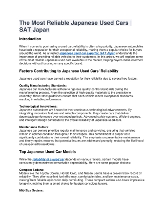 The Most Reliable Japanese Used Cars | SAT Japan