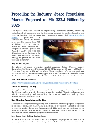 Propelling the Industry - Space Propulsion Market Projected to Hit $22.5 Billion by 2026