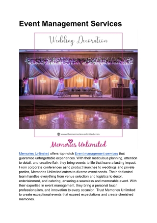 Event Management Services | Memories Unlimited