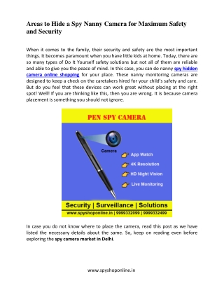 Areas to Hide a Spy Nanny Camera for Maximum Safety and Security