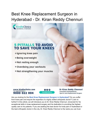 Best Knee Replacement Surgeon in Hyderabad - Dr KIRAN REDDY CHENNURI