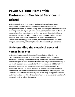 Power Up Your Home with Professional Electrical Services in Bristol