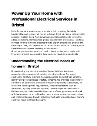 Power Up Your Home with Professional Electrical Services in Bristol