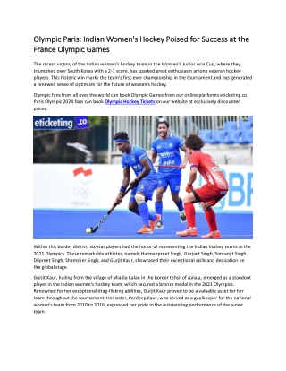 Olympic Paris Indian Women's Hockey Poised for Success at the France Olympic Games