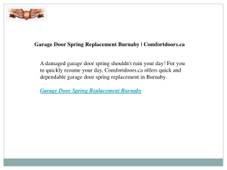 Garage Door Spring Replacement Burnaby  Comfortdoors.ca