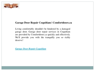 Garage Door Repair Coquitlam Comfortdoors.ca