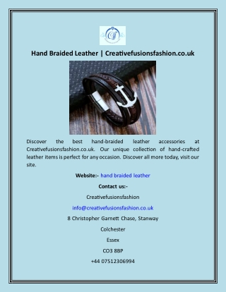 Hand Braided Leather  Creativefusionsfashion.co.uk