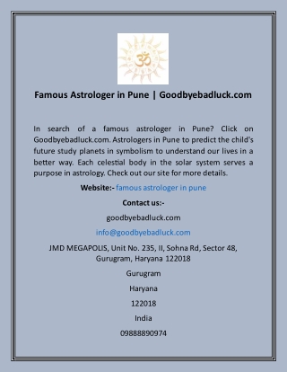 Famous Astrologer in Pune  Goodbyebadluck