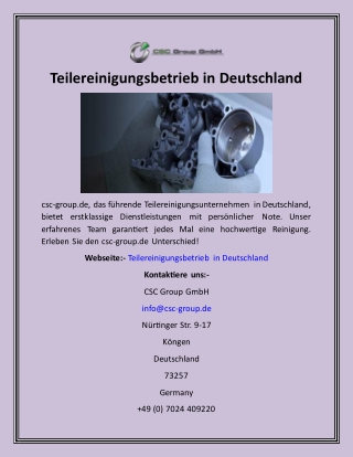 Teilereinigungsbetrieb in Deutschland