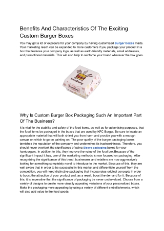 Benefits and Characteristics of the Exciting Custom Burger Boxes