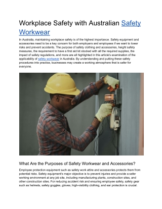 Workplace Safety with Australian Safety Workwear