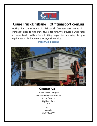 Crane Truck Brisbane  Otmtransport.com.au