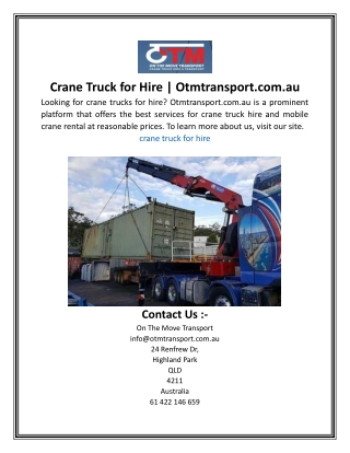 Crane Truck for Hire  Otmtransport.com.au