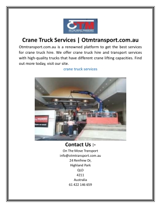 Crane Truck Services  Otmtransport.com.au