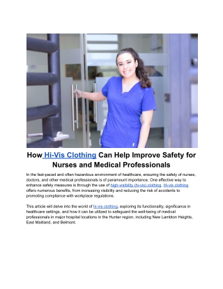 How Hi-Vis Clothing Can Help Improve Safety for Nurses and Medical Professionals