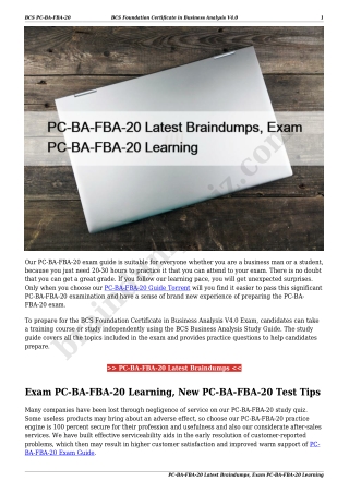 PC-BA-FBA-20 Latest Braindumps, Exam PC-BA-FBA-20 Learning