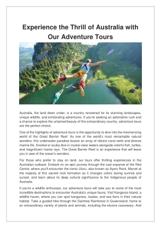 Experience the Thrill of Australia with Our Adventure Tours