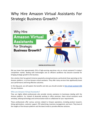 Why Hire Amazon Virtual Assistants For Strategic Business Growth?