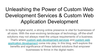 Unleashing the Power of Custom Web Development Services & Custom Web Application Development