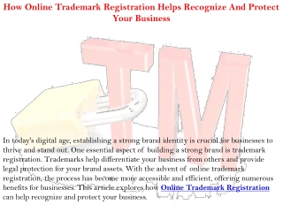 How Online Trademark Registration Helps Recognize And Protect Your Business