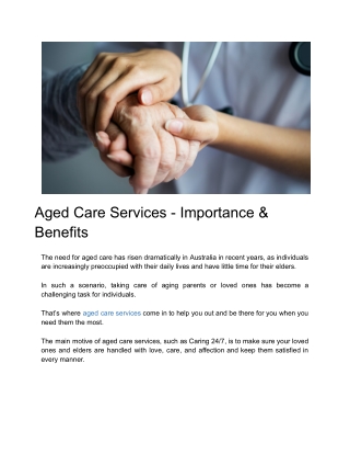 The Vital Role and Benefits of Aged Care Services