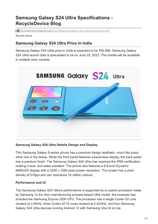 Samsung Galaxy S24 Ultra Specifications - RecycleDevice Blog