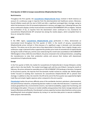 First Quarter of 2023 in Europe Levocetirizine Dihydrochloride Prices