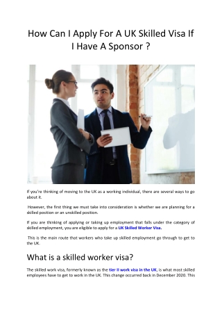 How Can I Apply For A UK Skilled Visa If I Have A Sponsor ?