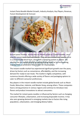 Instant Pasta Noodle Market  Growth, Future Development & Forecast